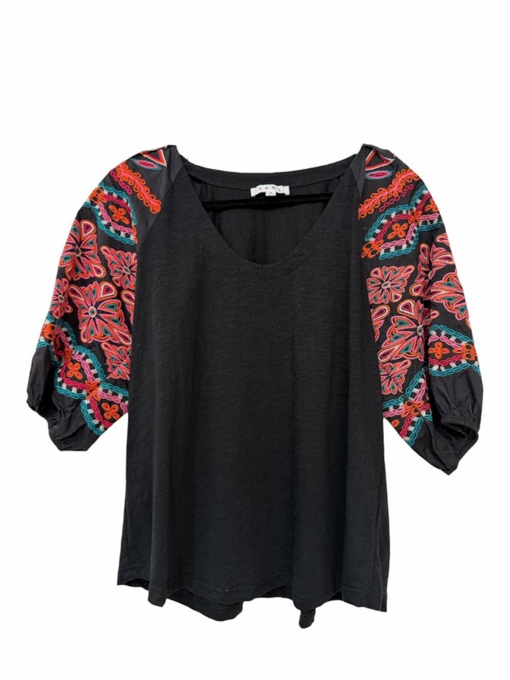 THML Black Embroidered Puff Sleeve Top